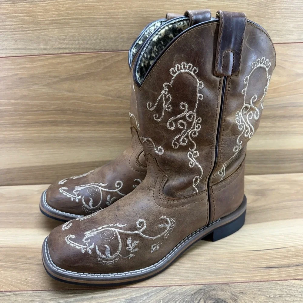 Smoky Mountain Boots Girls 2.5 Embroidered Floral Square Toe Rodeo Ranch